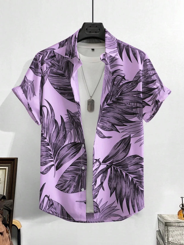 Leaf Tropical Men's Resort Hawaiian 3D Print Shirts Outdoor Vacation Beach Summer Turndown Short Sleeve Spandex Hawaii Shirts