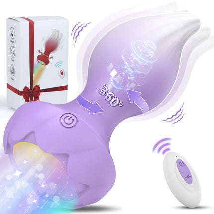 Remote Control Rotation Rose Butt Plug for Men Women Wiggle Anal Vibrator Gay Anal Plug LED Adult Sex Toys for Couples Supplies