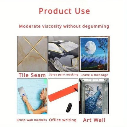 3 - Roll Set of Multi - Surface Paint Tape: 20m/Roll, for Wall Painting, Crafts, Art & Construction. Easy Removal for Home Use.