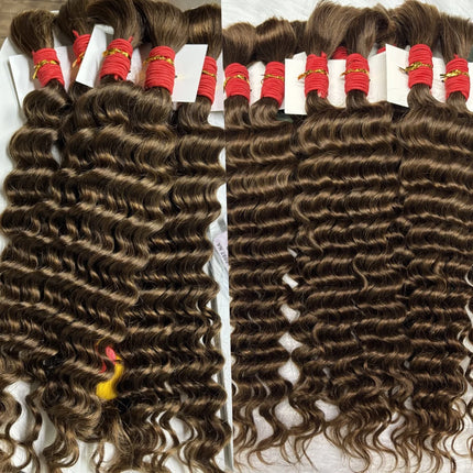 4# Chocolate Brown Deep Wave Bulk Human Hair for Boho Braids No Weft 1 Bundle 50g Human Hair Bulk Curly Extensions for Braiding