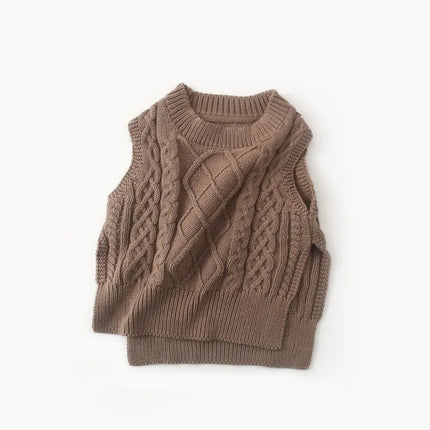 2024 Spring Autumn New Baby Boy Diamond Vest Sweater Fashion Infant Girl Cotton Knitted Sleeveless Tops Toddler Solid Clothes