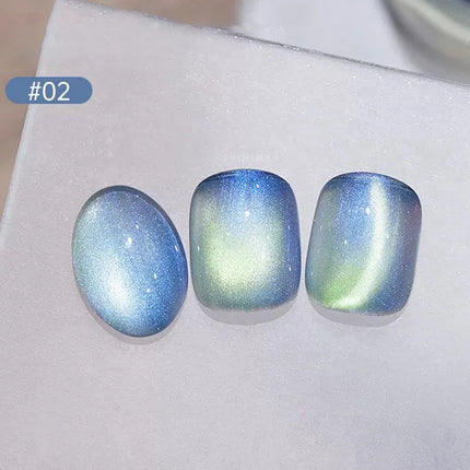 6PCS 2026 New Trendy Nail Art Fashion Phototherapy Iceland Aurora Blue-Green-Purple Cat Eye Gel Magnetic Powder Gold Nail Polish