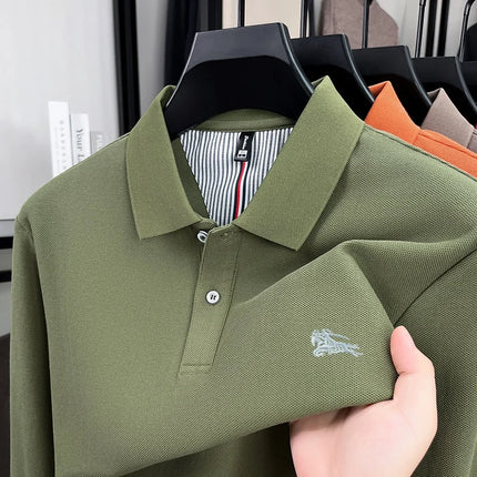 100% pure cotton high-end men's long-sleeved polo shirt, autumn fashion hot-selling pony embroidery design golf top T-shirt