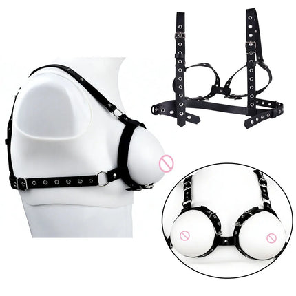 QKKQ Black PU Leather Strap On Belt Chest Bind For Women Pleasure Breast Bondage BDSM Adult Play Accessories Couple Flirting