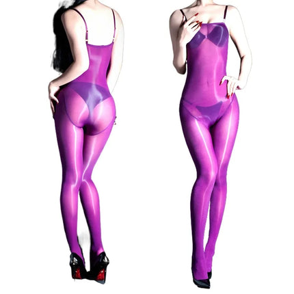 Couple Oil Shiny Suspenders Bodystocking Gay Men Sissy Glossy Seemless Bodysuit Catsuit Silky Sling Onesie Transparent Pantyhose