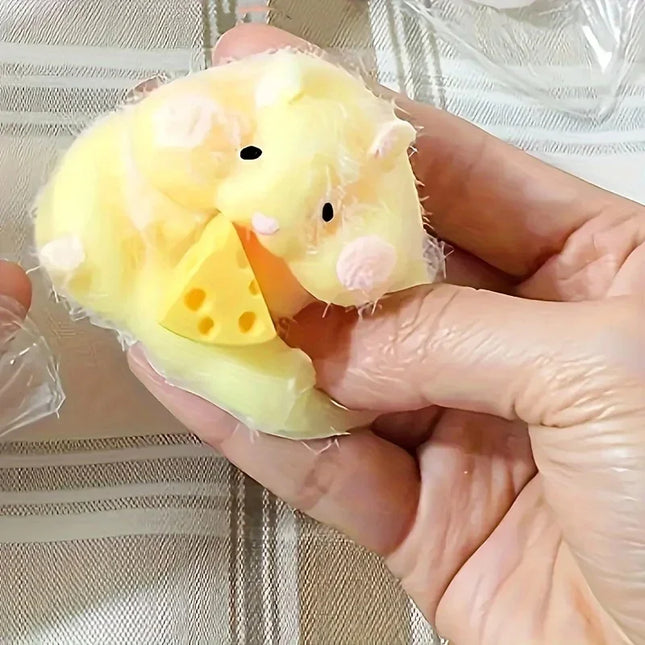 Squishy Hamster Toy with Cheese Cute Desktop Decor Funny Stress Relief Decompression Fidget Toys for Teens Adults Gift