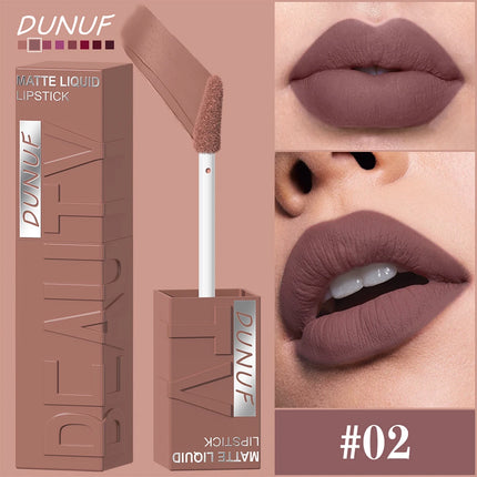 8Pcs/Set Nude Brown Matte Liquid Lipstick Velvet Sexy Dark Red Lip Glaze Non-stick Cup Not Easy To Fade Lip Gloss Lipstick Makeu