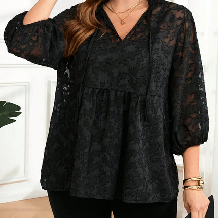 Large-sized women's casual and elegant vacation printed lantern sleeve loose top