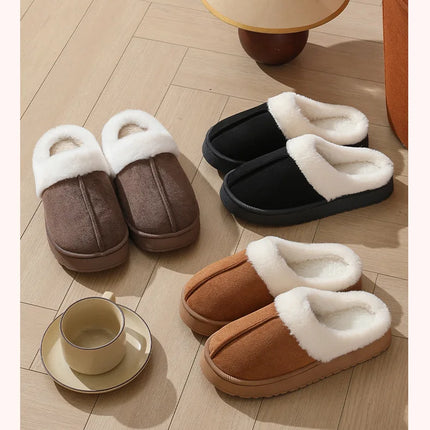 Asgard Plush Women Slippers Thick Sole Non-slip Outdoor Fuzzy Slides Winter New Fur Collar Cotton Shoes Winter Warm Home Slipper