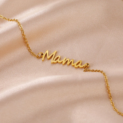 Skyrim Stainless Steel Gold Color Mama Letter Beads Charm Bracelet Red Rope Bracelets Women Waterproof Jewelry Mother's Day Gift