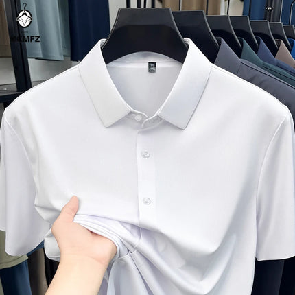 Summer Men Short Sleeve Button Up Shirt Ice Silk Casual Business Formal Shirt Breathable Wrinkle Free