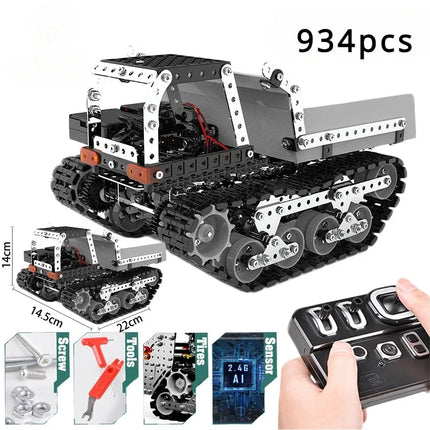 2.4G 10CH RC Tracked Dump Truck SW (RC) 008 DIY Stainless Steel Assemble Forklift Bulldozer Crane Vehicle Metal RC Car Model