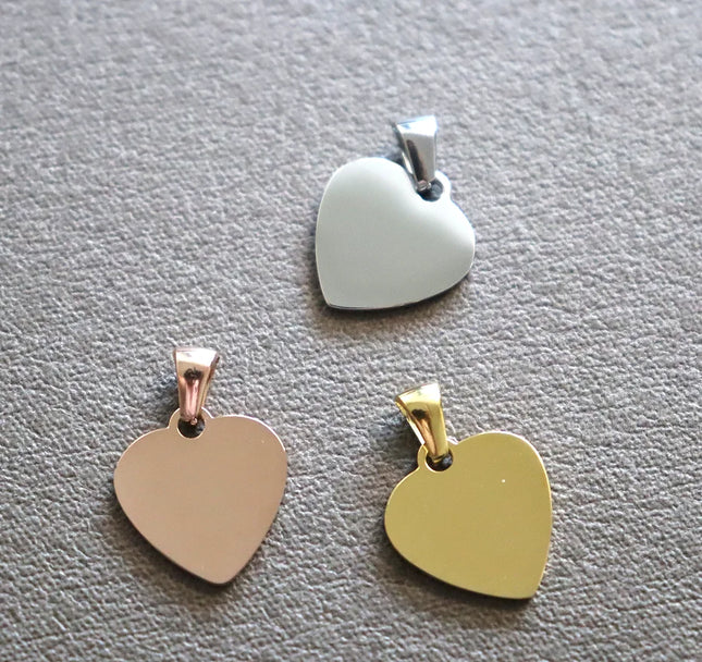 20pcs Heart 304 Stainless Steel Stamping Blank Tag Pendants Charms With Snap on Bails For Necklace Jewelry Making Gift