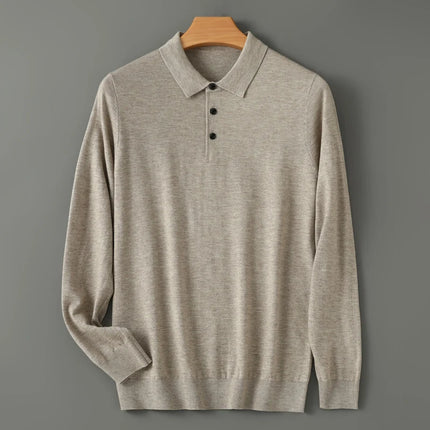 High quality worsted  spun collar wool sweater men's spring and autumn business polo sweater thin long sleeved knitted T-shirt