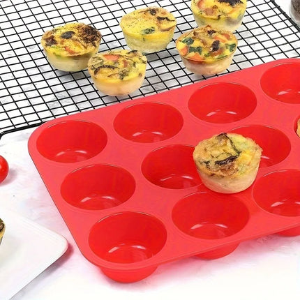 Food-Grade 12-Cavity Silicone Muffin Cake Mold, Non-Stick Cupcake Mold, High-Temperature Resistant Oven Baking Tool for Steamed Egg Pudding Meatballs