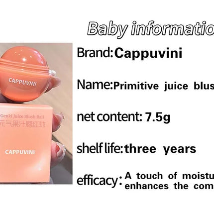 Cappuvini Vitality Juicy Blush Ball Natural Rosy Long-Lasting High Color Blusher Cream Face Makeup Rouge
