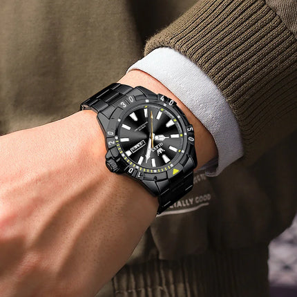 OLEVS Men's Watches Luxury Diving Series Stainless Steel Waterproof Luminous Dual Calendar Fashion Quartz Wristwatch for Men
