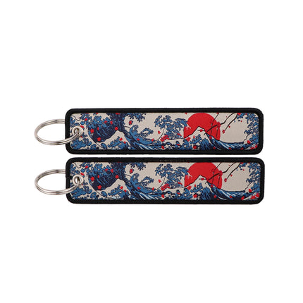 Japanese Van Gogh Art Waves Key Tag Keychains Women Koi Fish Keychain for Car Motorcycles Keys Keyring Men Holder Jewelry Gifts
