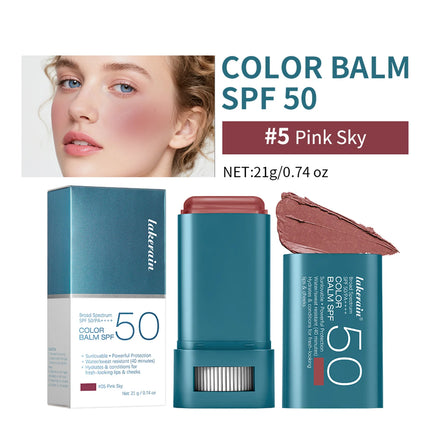 SPF 50 Sun Color Blush Balm Lip & Cheek Tint Hydrating Water Resistant Long Lasting Buildable Blush Natural Makeup