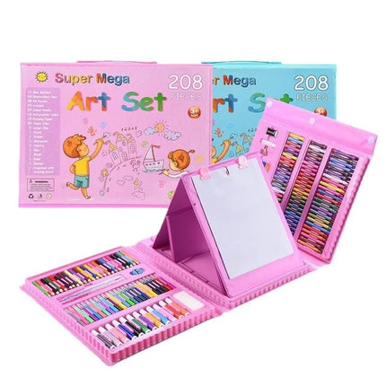 208 Piece Children's Art Set with Crayons Watercolor Pencils and Foldable Easel for Kids Drawing Painting Gift Holiday Present