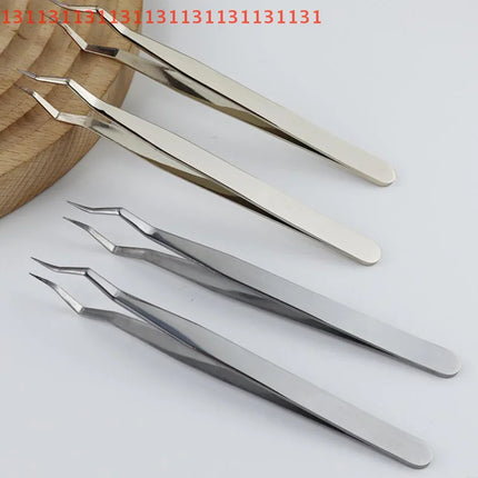 Anti Slip Stainless Steel Lash Extension Tweezers, Curved Tip, Straight Tweezers, High Precision Nail Art, Makeup Beauty Tools