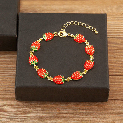 Nidin Fashion Sweet Strawberry/Mushroom/Cherry Drip Oil Delicate Bracelets For Women Girl Elegant Aesthetic Jewelry Accessories