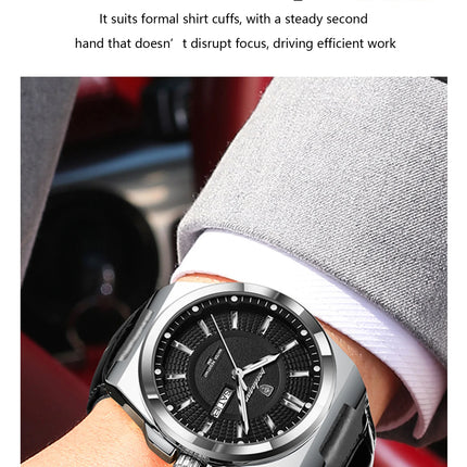 POEDAGAR Trendy Sport Men's Wristwatch Waterproof Luminous Date Week Business Fashion Men's Quartz Watches Leather Men's Watch Reloj