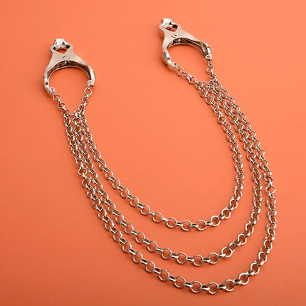 BDSM Triple Chain Nipple Clamps,Metal Nipple Tit Clips With Rubber Tip,Sex Toys for Couples,SM Adult Games