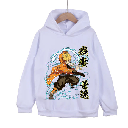 Demon Slayer Zenitsu Anime Cotton Hoodie for Kids 3-12 Boys Girls Unisex Pullover Sweatshirt Cosplay Costume