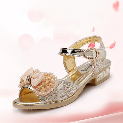 Girls Princess Shoes Summer Children High Heels Open-toe Party Wedding Toddlers Sandals Non-slip Kids Causal Sequins Beach Shoes