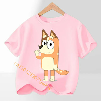 2026 Summer Cartoon Printing Graphic Baby Outdoors Short Sleeve Tee Daily Wear Top Hot Bluey Themed Kids Boys Girls T-Shirt
