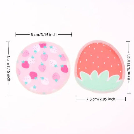 〔HBA16〕 10 Pcs Makeup Remover Pads Washable Double-Layer Strawberry Print Cleaning Cotton Reusable Facial Make Up Removal Pads