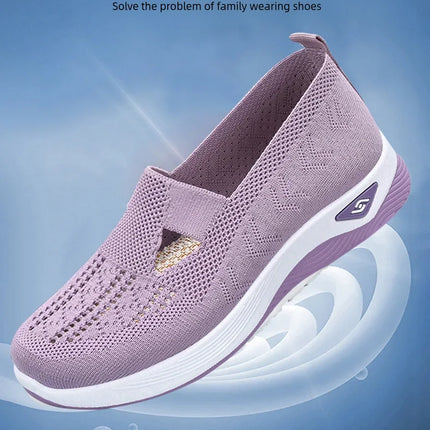 Women's shoes Solid Color Breathable Sneakers, casual sneaker women's summer sneakers, Low-top Knitted Casual Shoes Mom Shoes