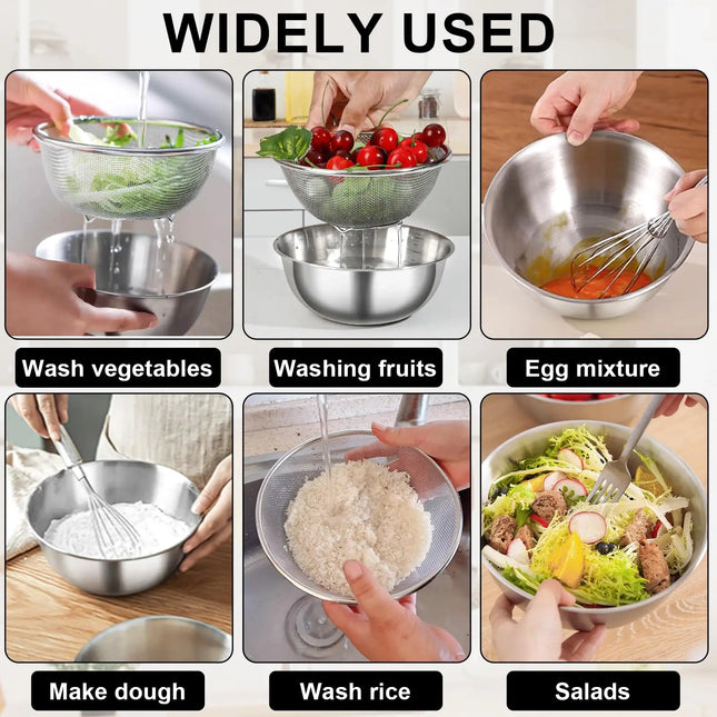 Stainless Steel Colander Strainer Basket Rice Vegetable  Fruits Clean Fine Sieve Drain Basket Kitchen Perforated Mesh Colander