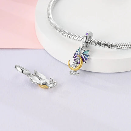925 Sterling Silver Charms Beads Cute Fire Dragon Shaped Chameleon Charms Fit Original Pendants Bracelet DIY Women Jewelry Gift