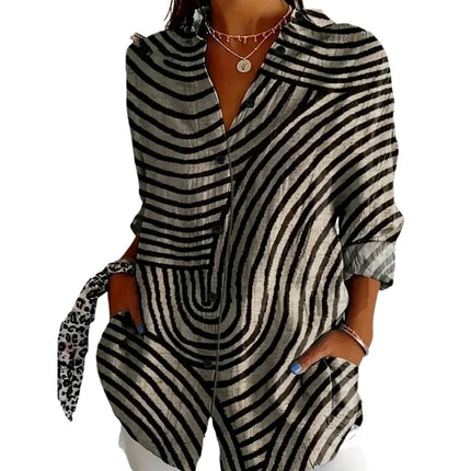 Plus Size 1XL-5XL Women's Fashion Chic Zebra Print Blouse Ladies Casual Long Sleeve Button-Up with Lapel Collar Blouse Shirt