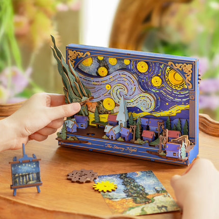 ROKR Starry Night 3D Puzzles ,Mother's Day DIY Wooden Vincent Van Gogh Painting Artwork Craft Kit Building Set ,Home Decor