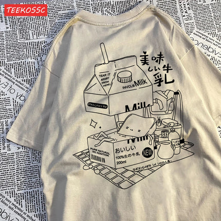 Delicious Milk With Personalized Design Man Tees Fitting Loose Fitting Tee Clothing Leisure Home T Shirt Pleasure Youth Tops