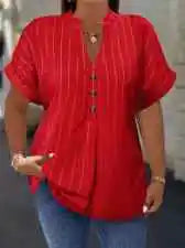 Spring Summer Plus-size Sleeve Shirt V-neck Buttoned Batwing Top Vertical Stripes Slim Fit Women's Autumn and winter innerwear