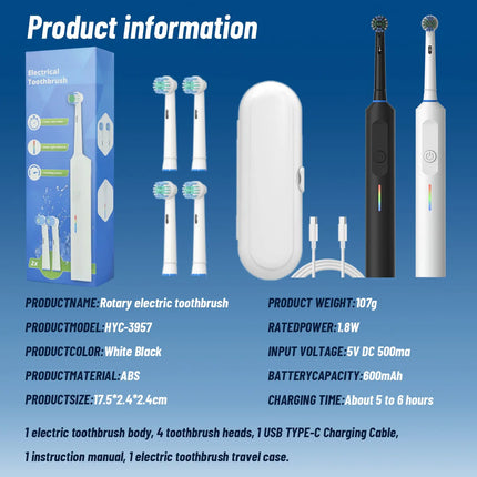 Electric Toothbrush Rotary Round Head Adult Soft Bristle Induction Automatic Men's And Women's Couples Set Compatible With Orab