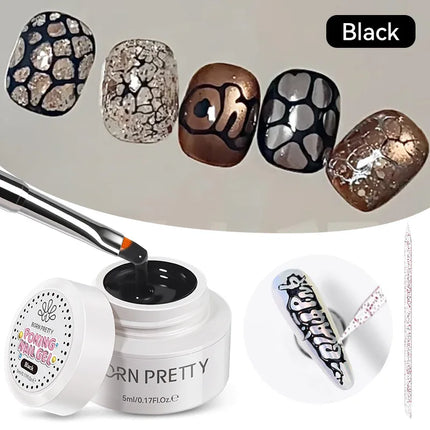 New Pretty 5ml Poke Poke Nail Art Gel Glue Black White Wave Texture Nail Painting Art Gel Soak Off UV LED Varnish 2026 Hot