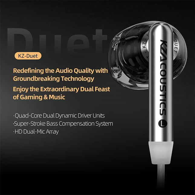 KZ Duet Dual Dynamic Driver HiFi Earphones Quad Core Bass Stereo Wired Earbuds Type C/3.5MM Wired Earphone With HD Dual Mic