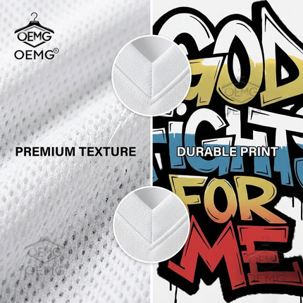 Men's Mesh T-Shirt - Oversized V-Neck with 'God Fights for Me' Graphic Print Perfect for Summer Available in Sizes S To 6XL
