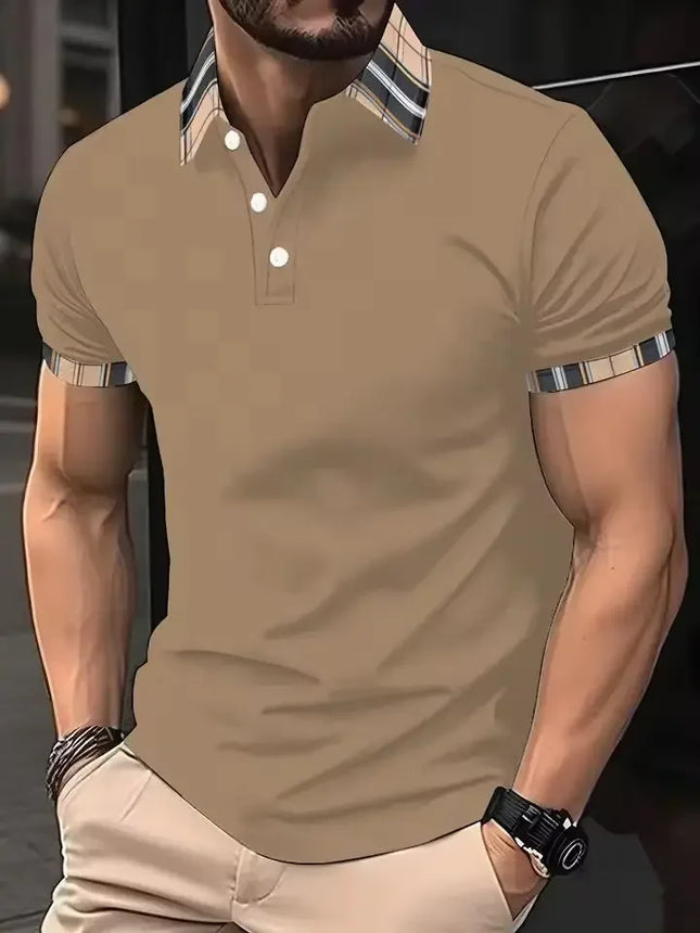 Summer Men's Golf Striped Pattern Polo Short-sleeved Polo Shirt Collar Shirt Business Casual Outdoor 3d Printed Geometric Polo