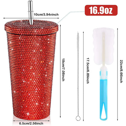 500ml Diamond Thermos Bottles Straw Cup With Lid Rhinestone Stainless Steel Double Layer Thermos Cups Glitter Cup Water Bottle