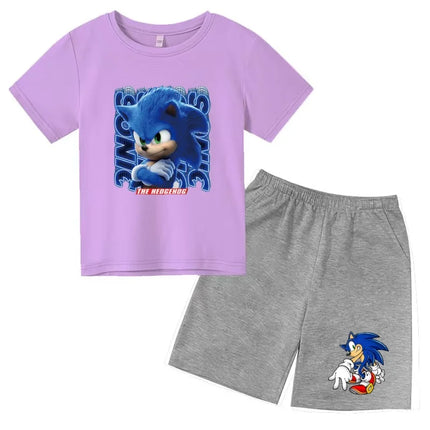 Children T-shirt Two-piece Set 3-12 Years Cool Summer Anime Supersonic Boys Girls Toddler Clothes Short-sleeved+Shorts Casual Set