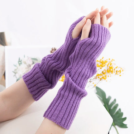 Long Fingerless Gloves Women's Mitten Winter Arm Warmer Kawaii Knitted Sleeve Soft Girls Anime Clothes Punk Gothic Lolita Gloves