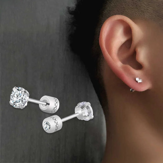 2Pcs Medical Stainless Steel Crystals Stud Earrings Screws Piercing Tragus Cartilage Ear Studs Earrings for Men Women Jewelry