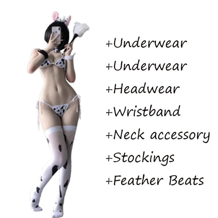 Cute Hot Anime Cow Cosplay Exotic Costume Japanese Style Bikini Lingerie Set for Role Play Night Sleepwear Clubwear Maid Uniform