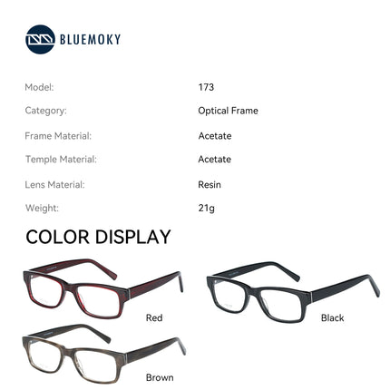 BLUEMOKY Refined Full-Frame Rectangular Prescription Glasses, Handcrafted Acetate Progressive Optical Eyewear for Men and Women